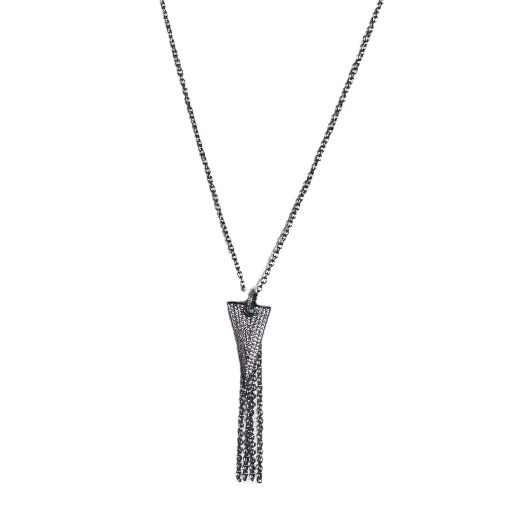 Classic Crystal & Chain Necklace Gunmetal Pave Pendant Layered Look